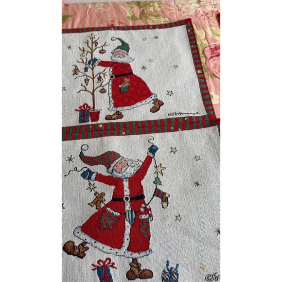 4 Vtg Santa Claus Tapestry Folkart Placemats Reversible Table top Grannycore - Picture 10 of 10
